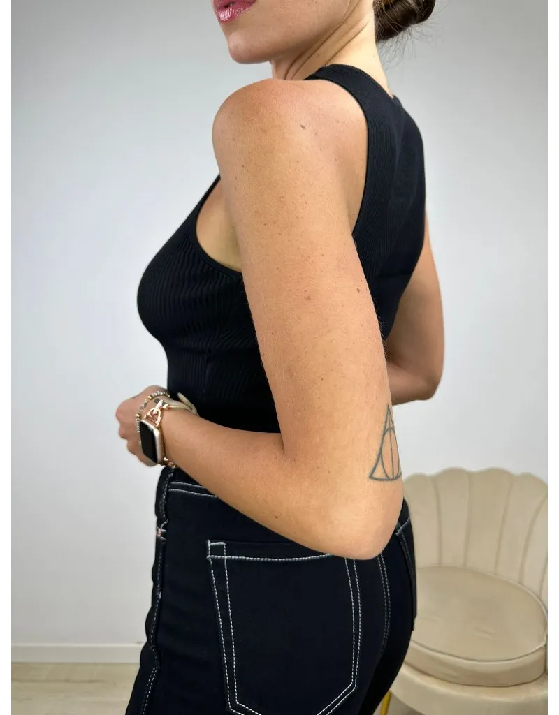 TOP CROP COSTINE NERO
