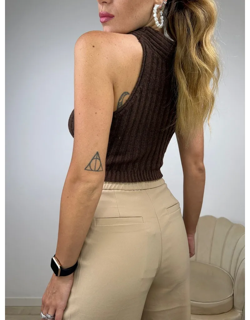 TOP CROP ROMBO MARRONE