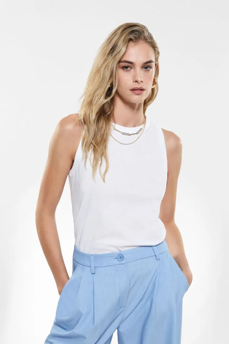 Top in cotone con collana a catena doppio filo