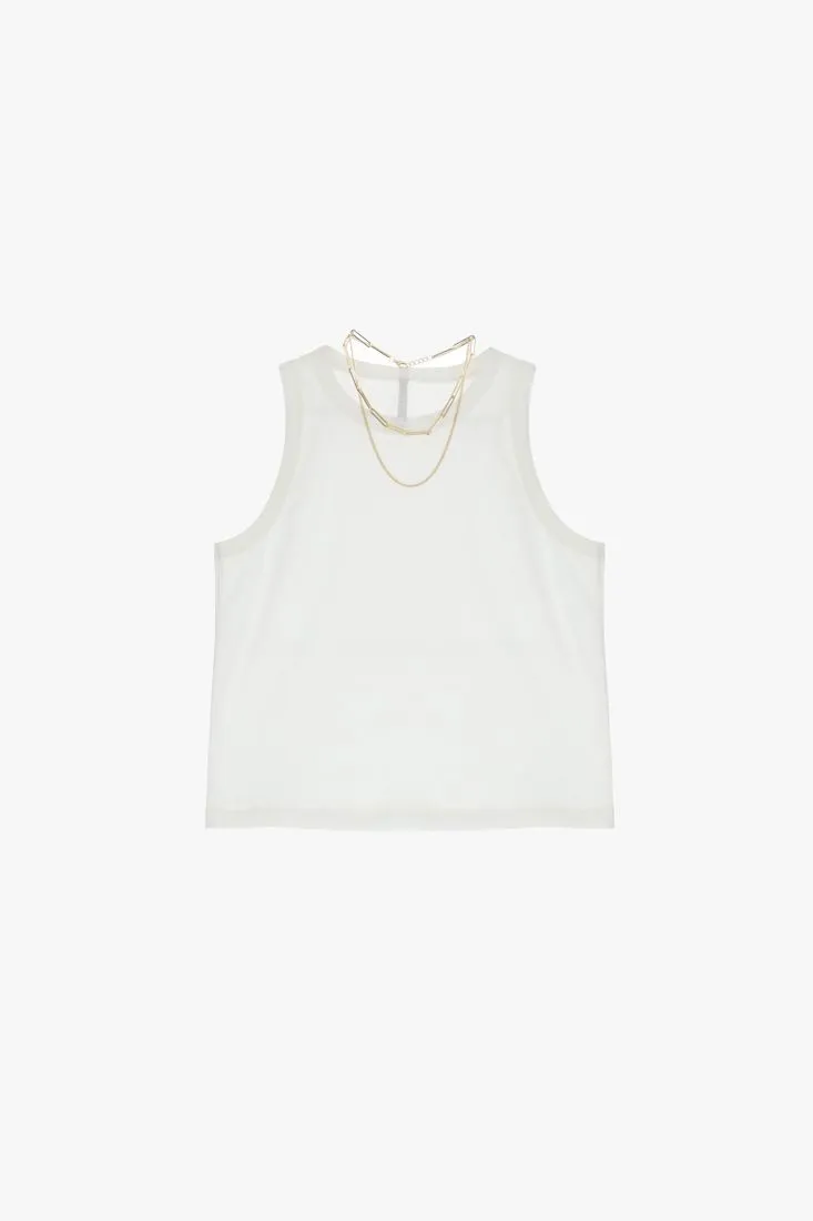 Top in cotone con collana a catena doppio filo