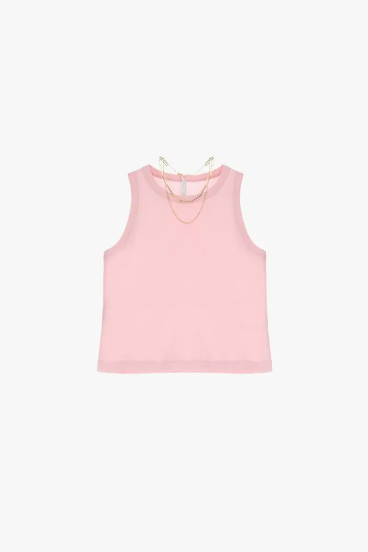 Top in cotone con collana a catena doppio filo