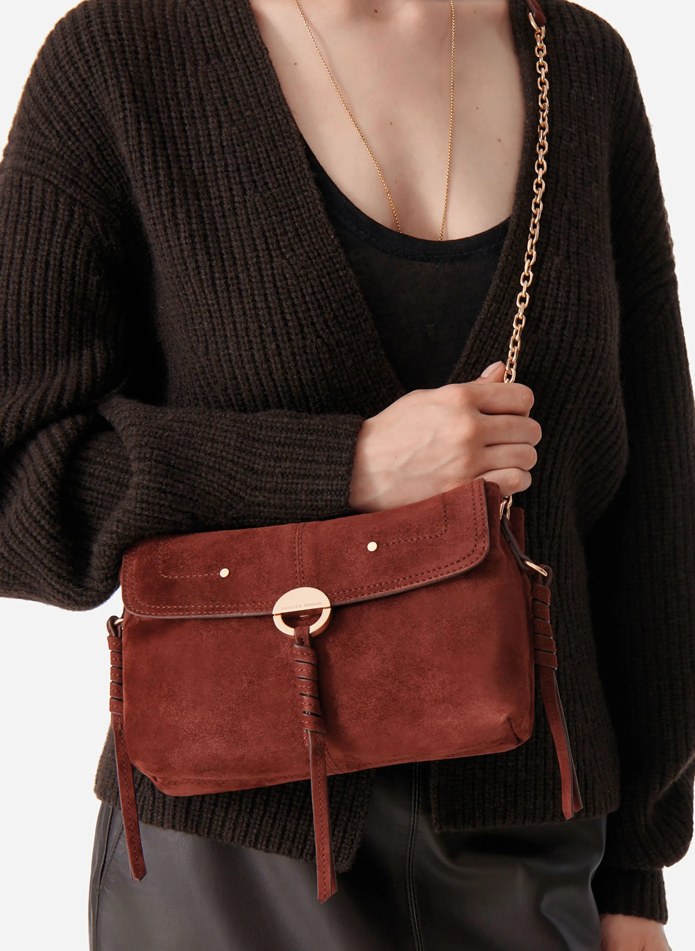  VANESSA BRUNO   CLUTCH - Borsa a spalla in pelle scamosciata | Marrone