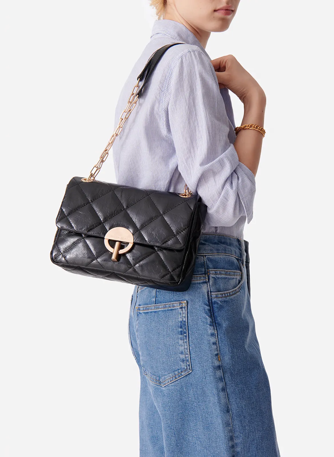  VANESSA BRUNO   GRAND MOON - Borsa a bandoliera in pelle | Nero