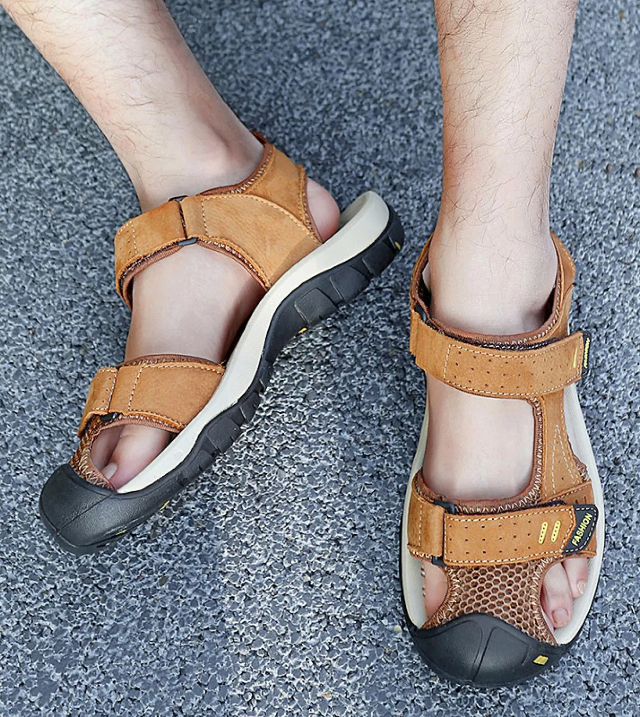 Vryheid Sandali da uomo in vera pelle Punta chiusa Scarpe da spiaggia da pescatore Escursionismo Outdoor Antiscivolo Piattaforma